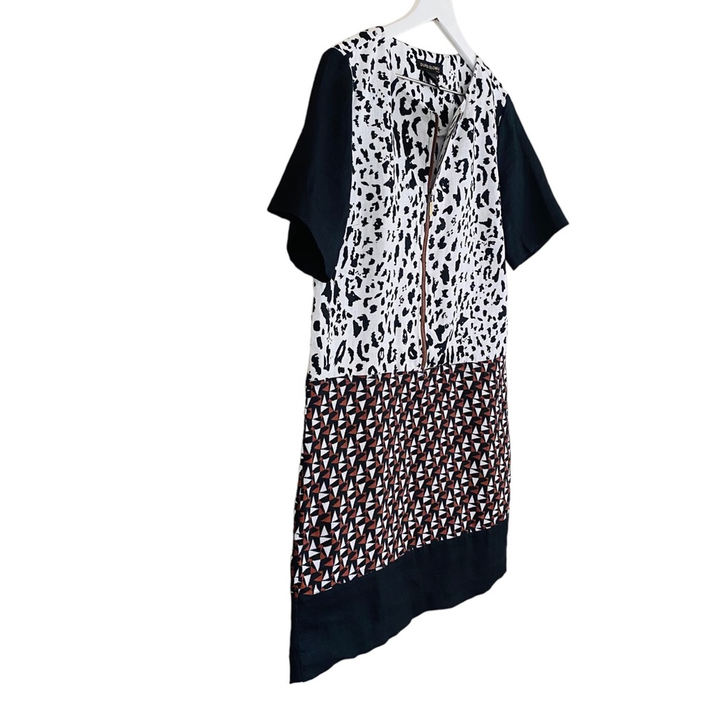 Duro Olowu 100% Linen Black & White Mixed Print Short Sleeve Zipper Dress Medium - Picture 3 of 9